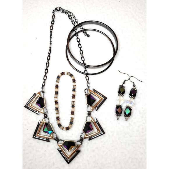 Iridescent Rainbow Titanium Necklace Earring Bracelet Futuristic Cyberpunk Boho - Picture 1 of 8